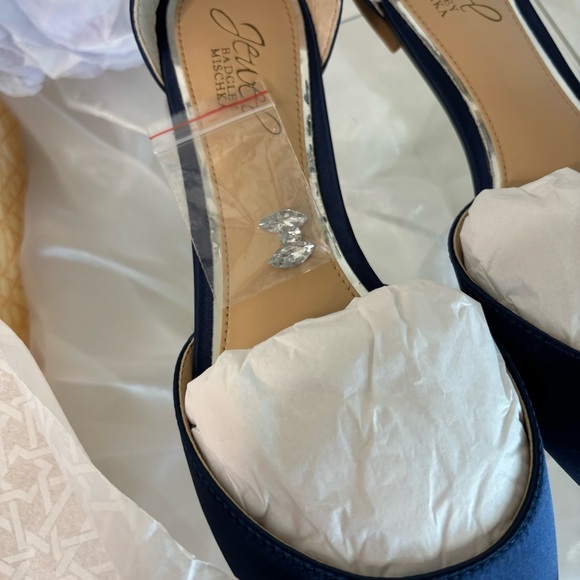 Elegant Navy Women's Shoes with Crystal Ankle Strap - Picture 10 of 13